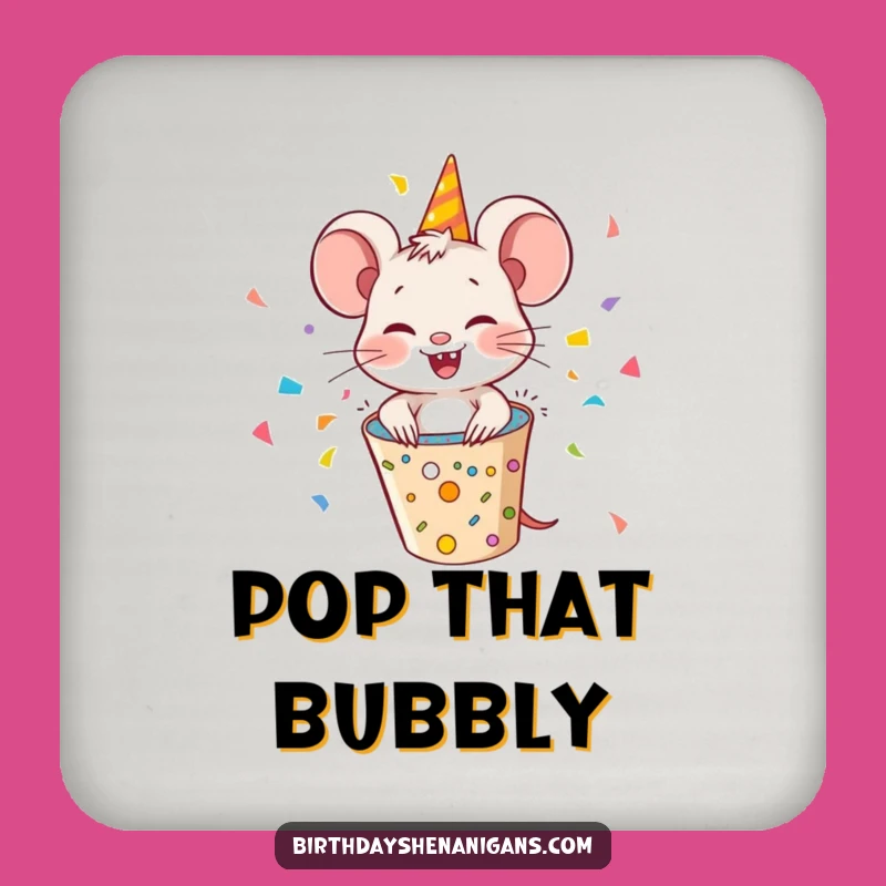 Funny Giggling Mouse Party Popper Drink Coaster: Protect Surfaces with Hilarious Festive Flair