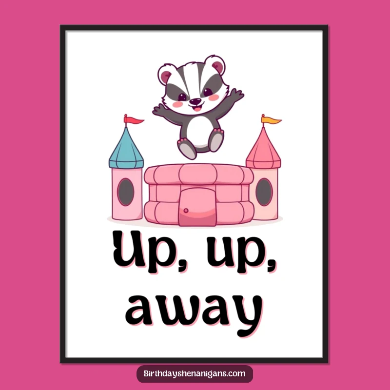 Funny Badger Bouncy Castle Poster: Hilarious Wall Art for Playful Spaces!