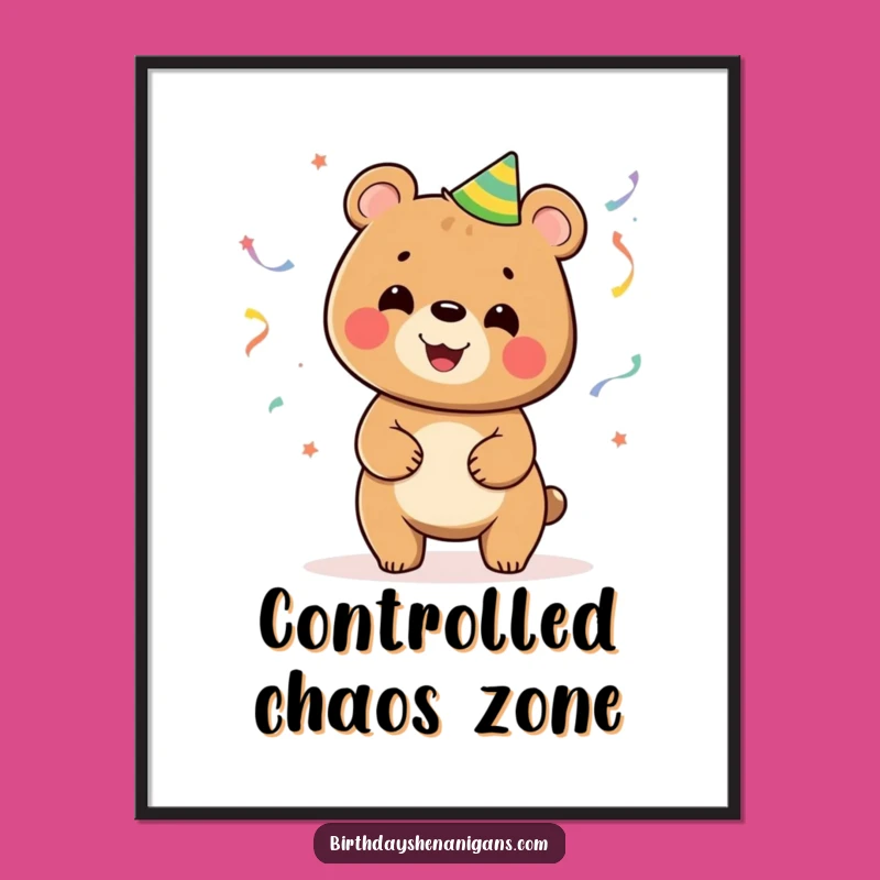 Funny Bear Juggling Streamers Poster: Hilarious Wall Art for Parties