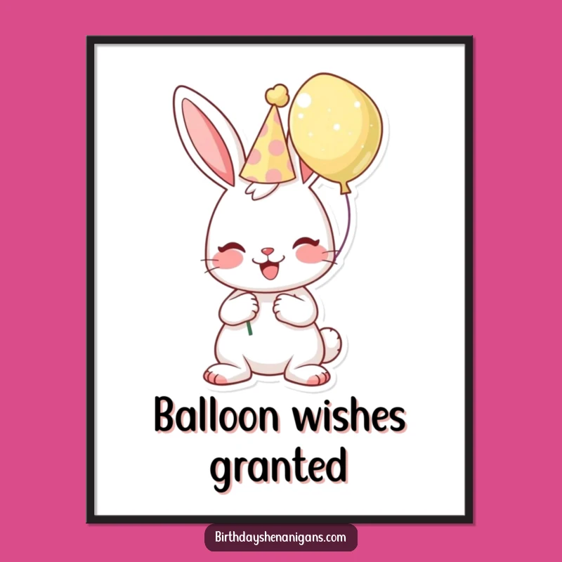 Funny Birthday Bunny Poster: Cheerful Character with Hat & Balloon, Festive Art