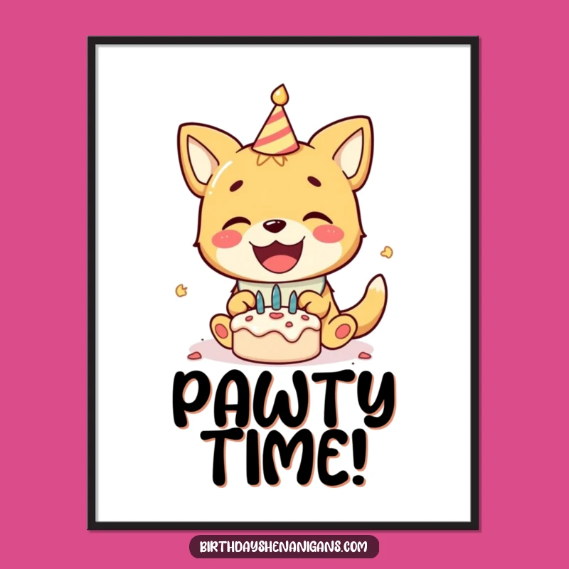 Funny Birthday Dog Poster, Delighted Dog Gleefully Smashing Cake - Art Print Gift