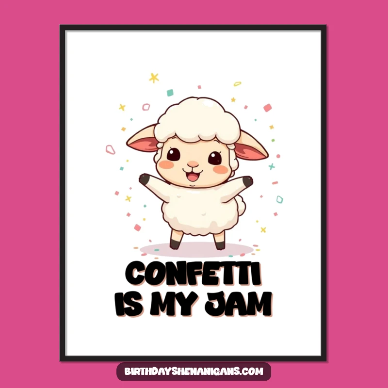 Funny Bouncing Sheep Confetti Poster: Liven Up Your Walls with Hilarious Art!