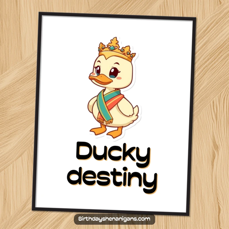 Funny Duck Poster: A regal duck with a sash exudes authority and humor, bringing a commanding presence to decor.