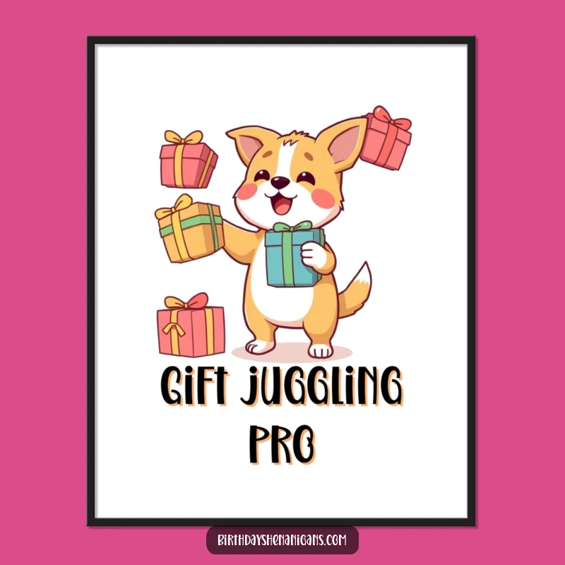 Funny Dog Juggling Poster: Determined Character, Gift Boxes, Wall Art