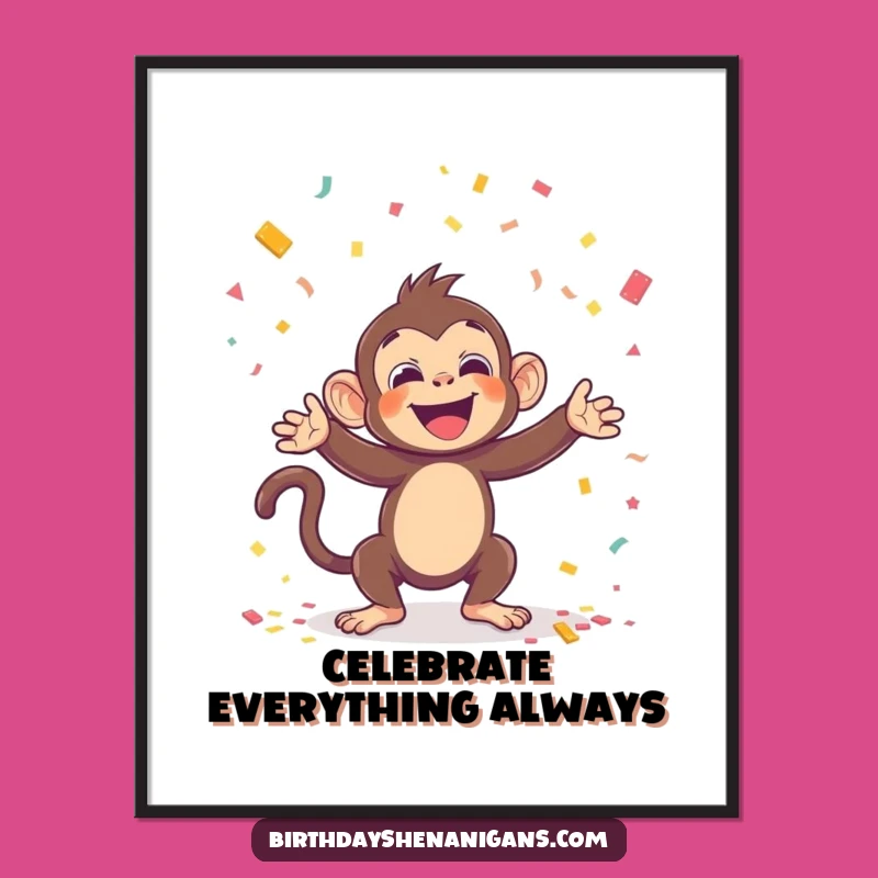 Funny Kawaii Monkey Confetti Poster: Decorate with Party Energy