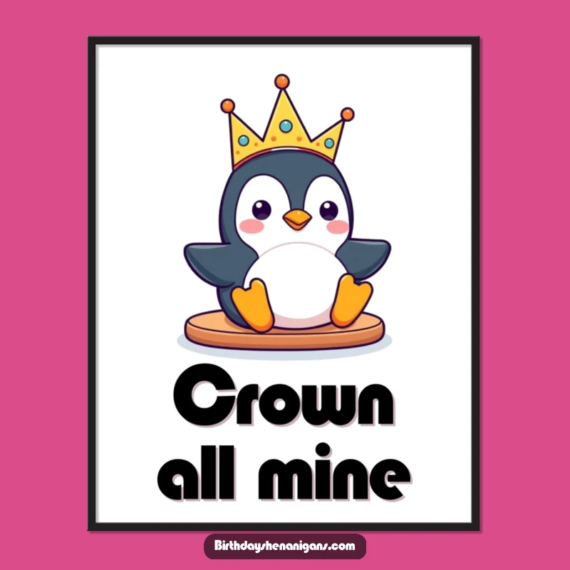 Funny Kawaii Penguin Poster: Sliding Crown Fun Art, a Whimsical Gift