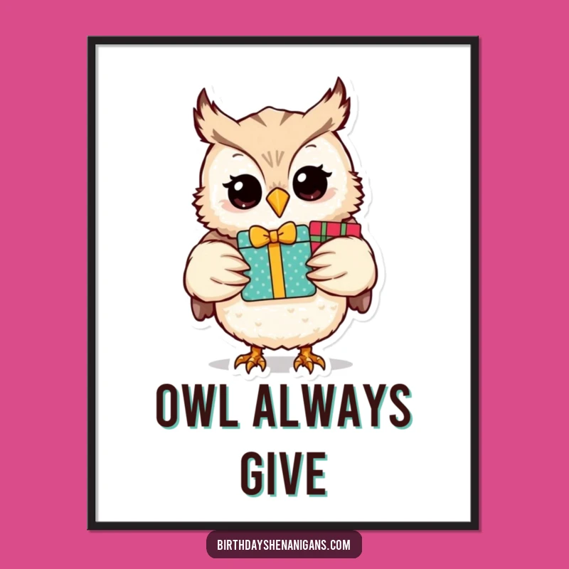 Funny Owl Presents Art Poster: Festive Wall Decor and Hilarious Gift Idea