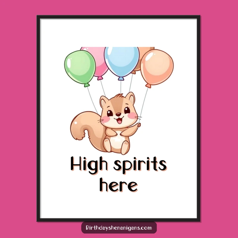 Funny Squirrel Balloon Art Poster: Whimsical Wall Decor and Hilarious Gift Idea