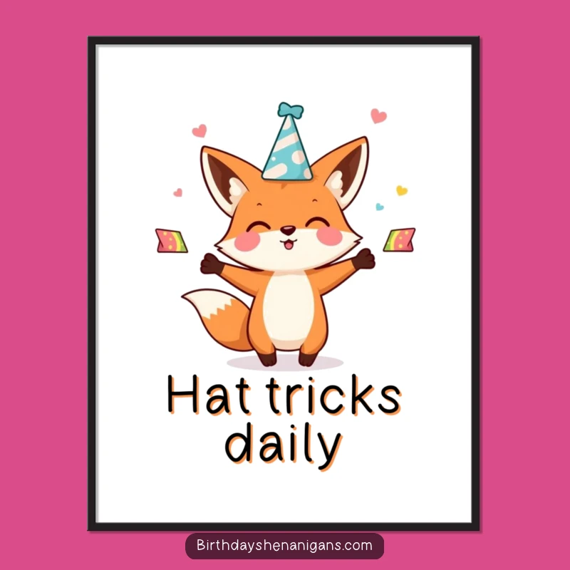 Funny Kawaii Fox Poster: Enthusiastic Juggling Art, a Vibrant Party Gift