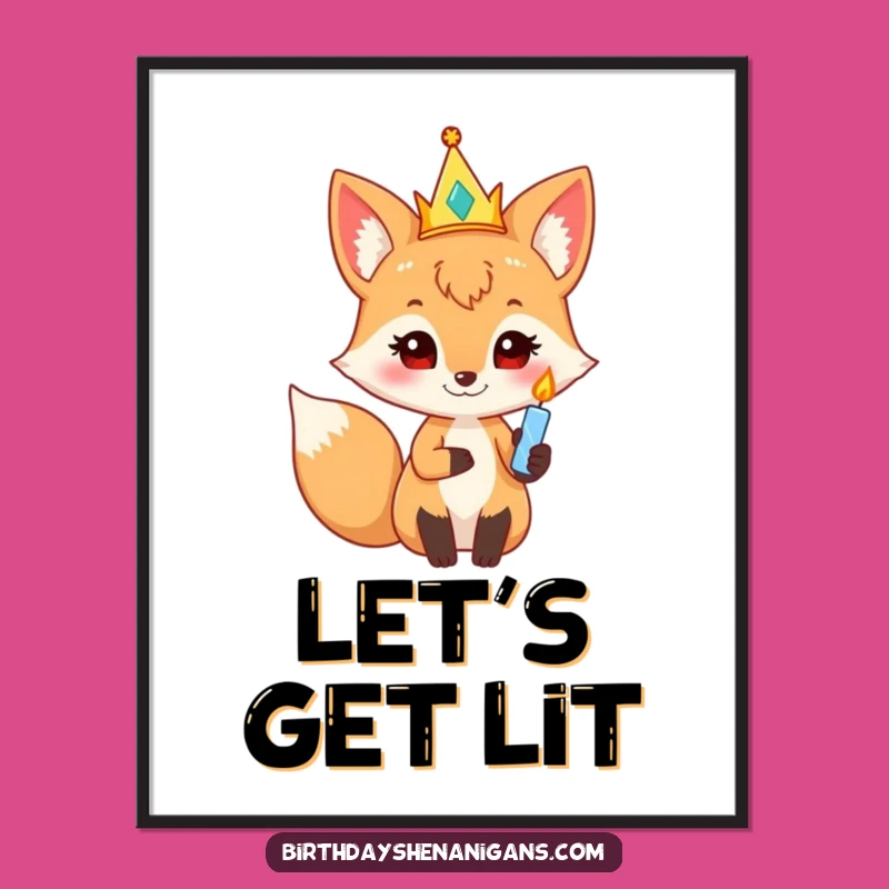 Funny Curious Fox Party Crown Poster: Decorate Your Space with This Hilarious Birthday Art