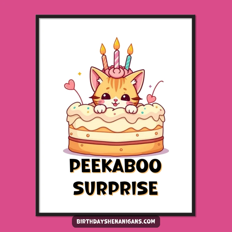 Funny Cat Cake Poster: Playful Character, Birthday Art, Wall Decor