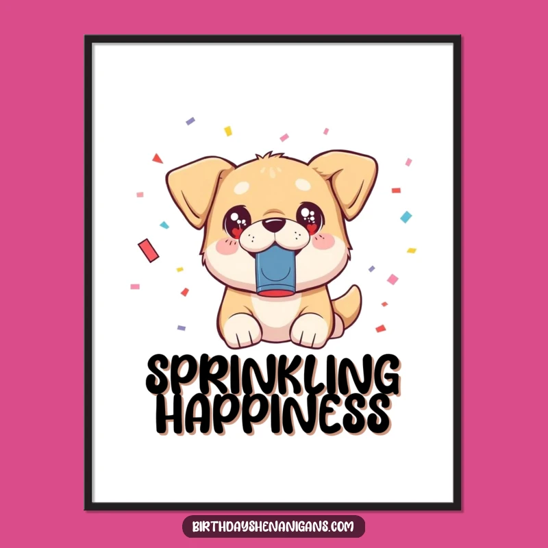Funny Kawaii Dog Confetti Poster: Hilarious Wall Art for Festive Decor