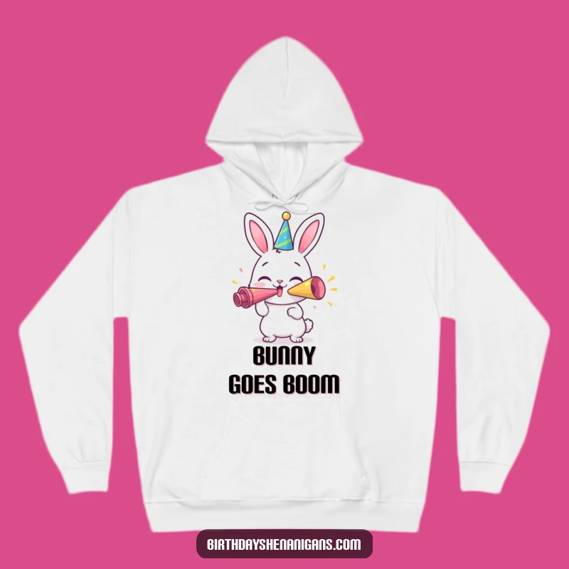 Funny Bunny Party Hoodie: Cozy Character Blows Horn - Perfect Gift!