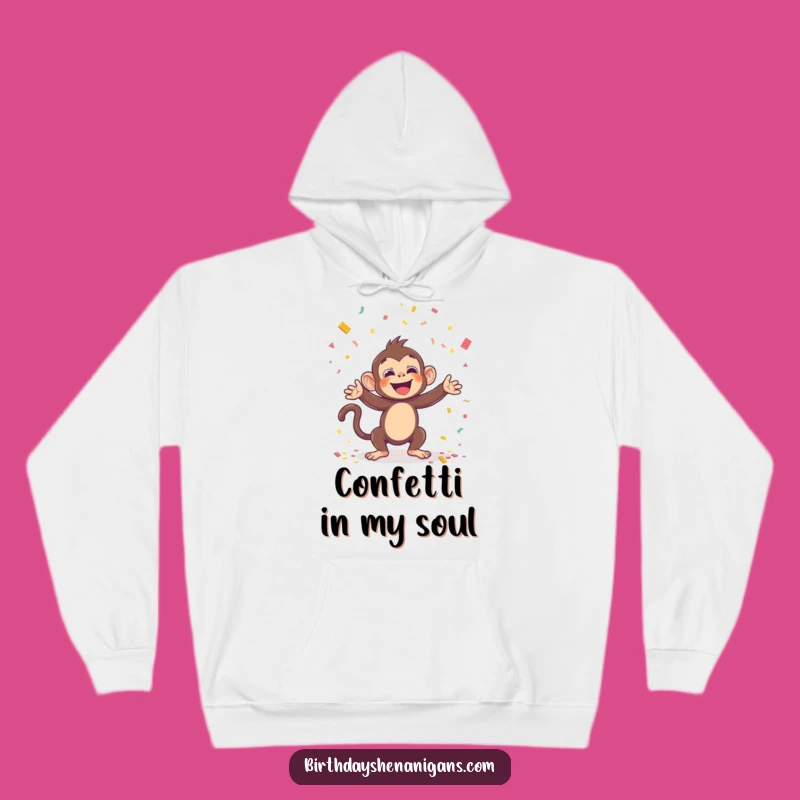 Cozy Funny Kawaii Monkey Confetti Hoodie: Warmth and Party Vibes