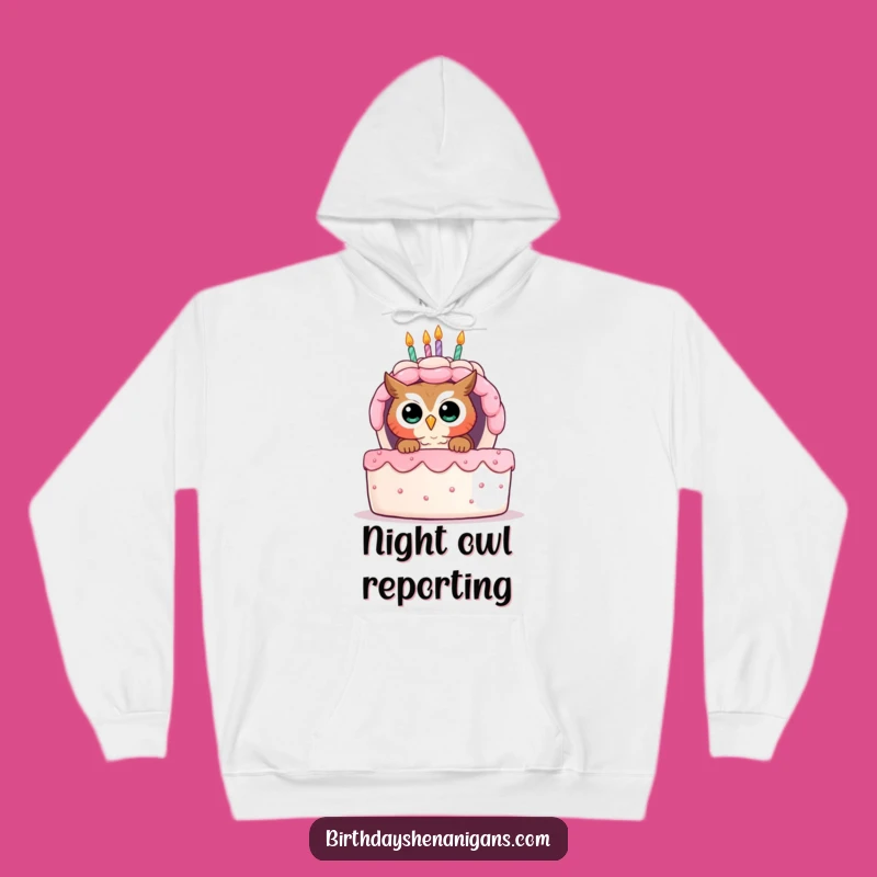 Funny Owl Birthday Cake Hoodie - Cozy Curious Surprise Wear Gift