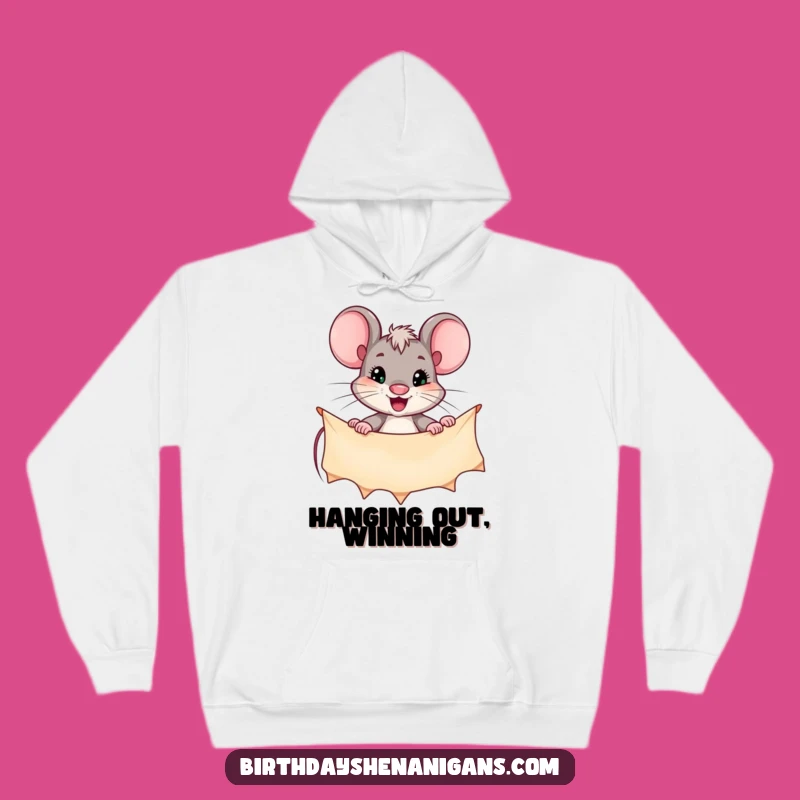 Funny Determined Mouse Banner Hoodie: Cozy Up with Ambitious Rodent Vibes, Perfect Gift!