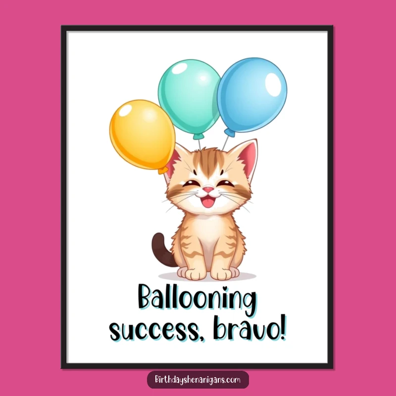 Free Printable Kitten Wall Art: Giggling Balloon Balance for Funny Downloadable Decor