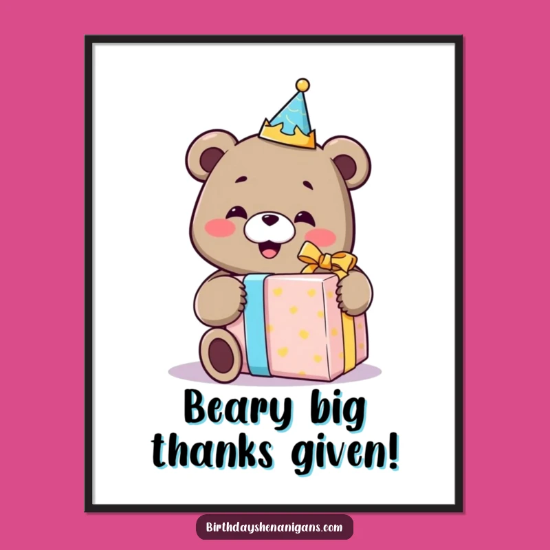 Free Printable Wall Art: Funny Bear With Huge Gift For Whimsical Room Decor