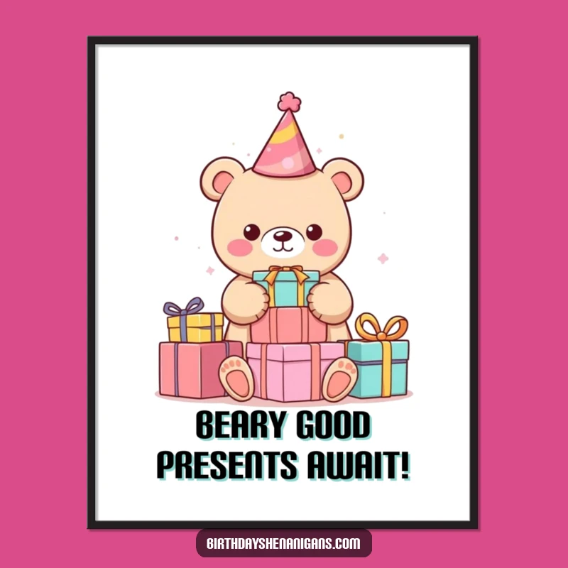 Funny Free Printable Wall Art: Kawaii Bear Stacking Presents, a Hilarious DIY Downloadable Decor