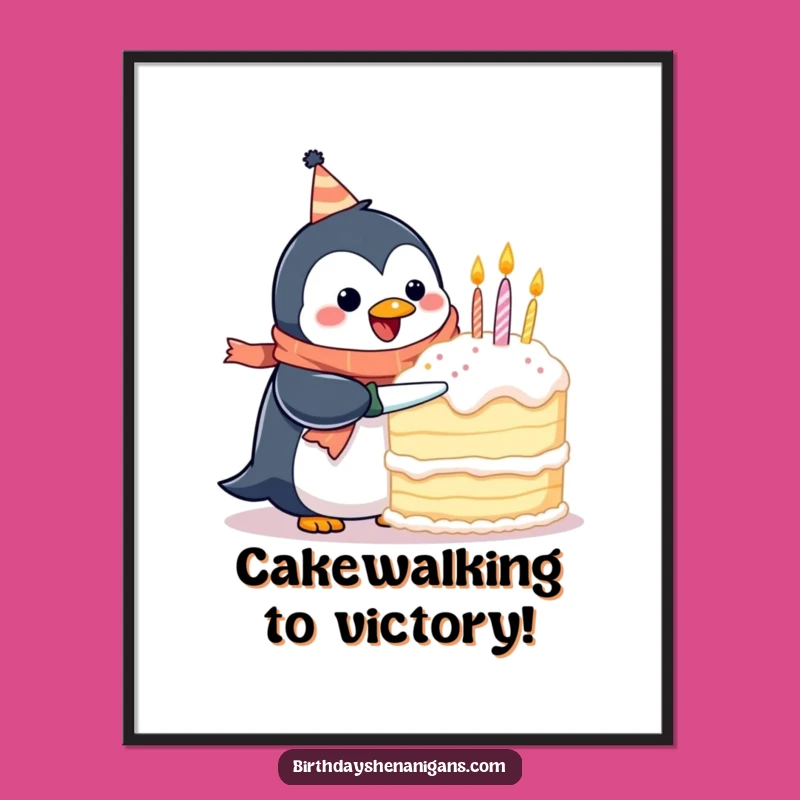 Free Printable Wall Art: Funny Penguin Cake Cutting For Whimsical Decor