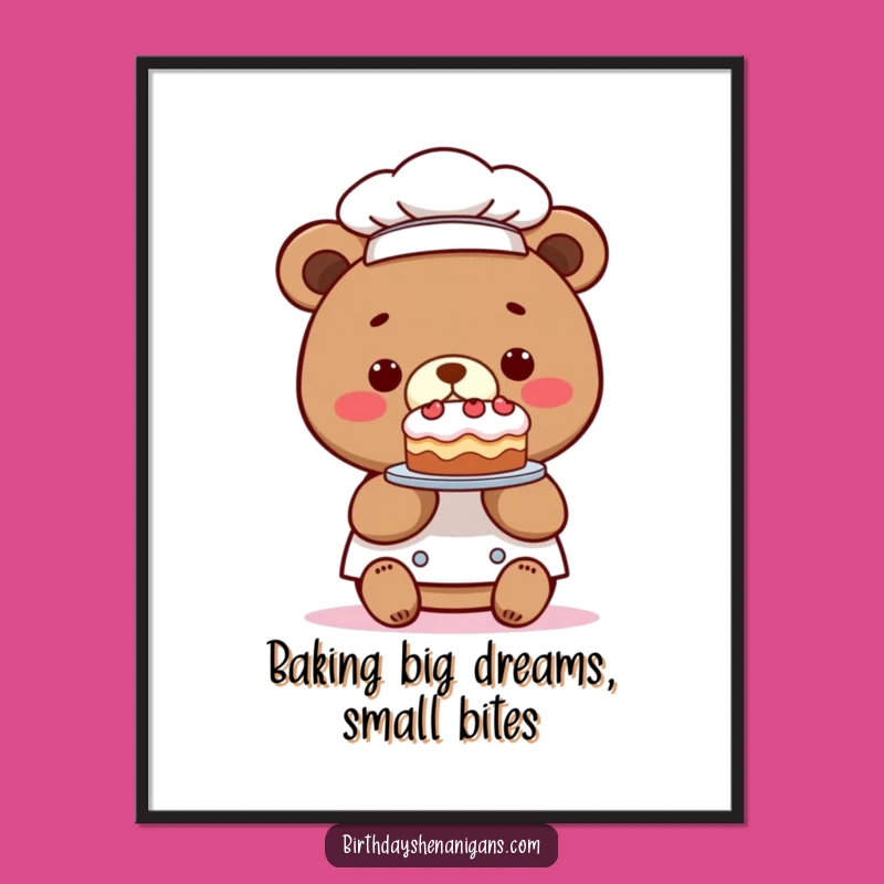 Free Printable Bear Chef Wall Art: Tiny Cake Downloadable Art