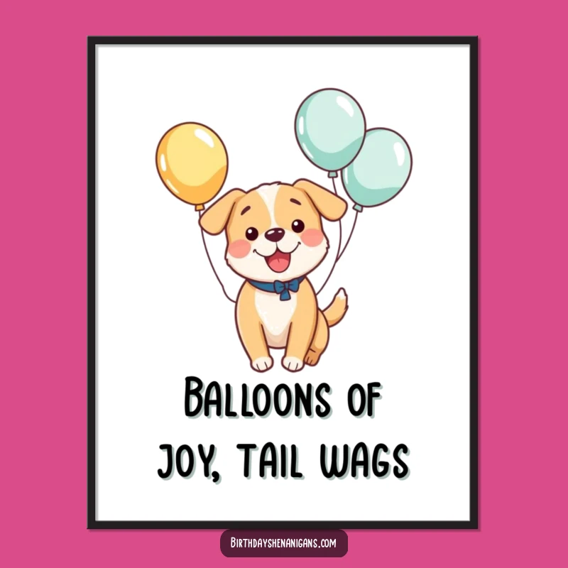 Free Printable Kawaii Dog Wall Art: Funny Dog Balloons Downloadable Art