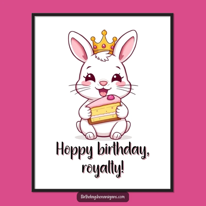 Free Printable Rabbit Wall Art: Royal Cake Celebration for Funny Downloadable Decor
