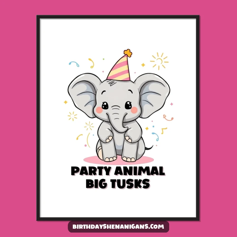 Free Printable Wall Art: Elephant Spraying Poppers Funny Downloadable Art