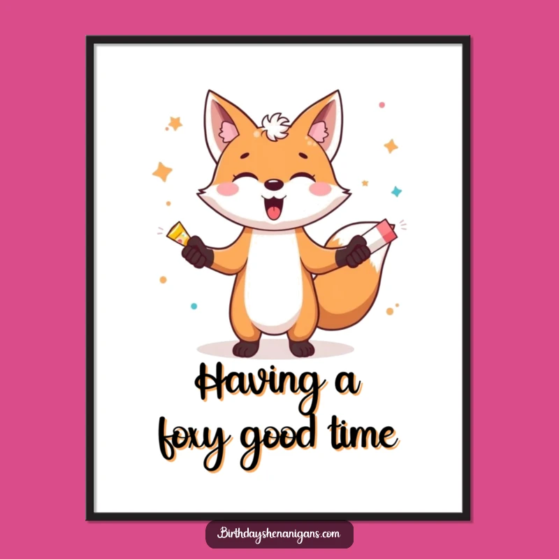 Funny Free Printable Wall Art: Gleeful Fox Juggling Poppers for Your Quirky Decor