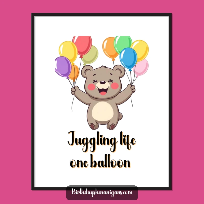 Free Printable Wall Art: Juggling Bear Fun, Funny Downloadable Decor