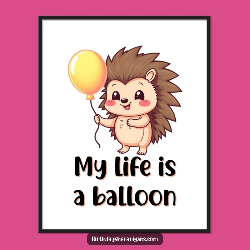 Funny Free Printable Wall Art: Happy Hedgehog with Balloon for Whimsical Decor