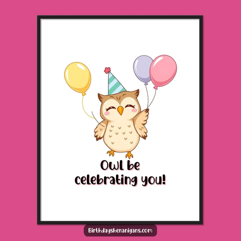 Free Printable Wall Art: Funny Kawaii Owl Juggling Balloons, Downloadable Fun Decor