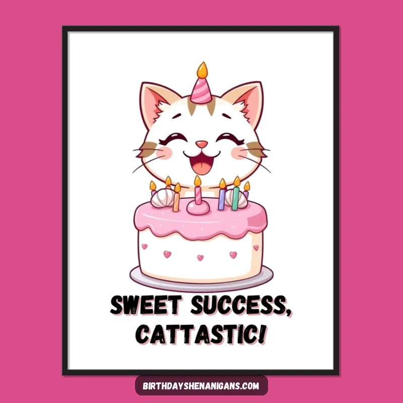 Funny Free Printable Wall Art: Happy Kawaii Cat Baking Cake, a Sweet DIY Downloadable Decor