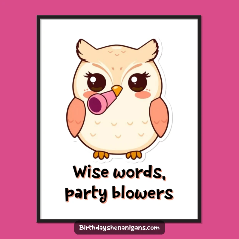 Free Printable Wall Art: Kawaii Owl's Festive Party Blower