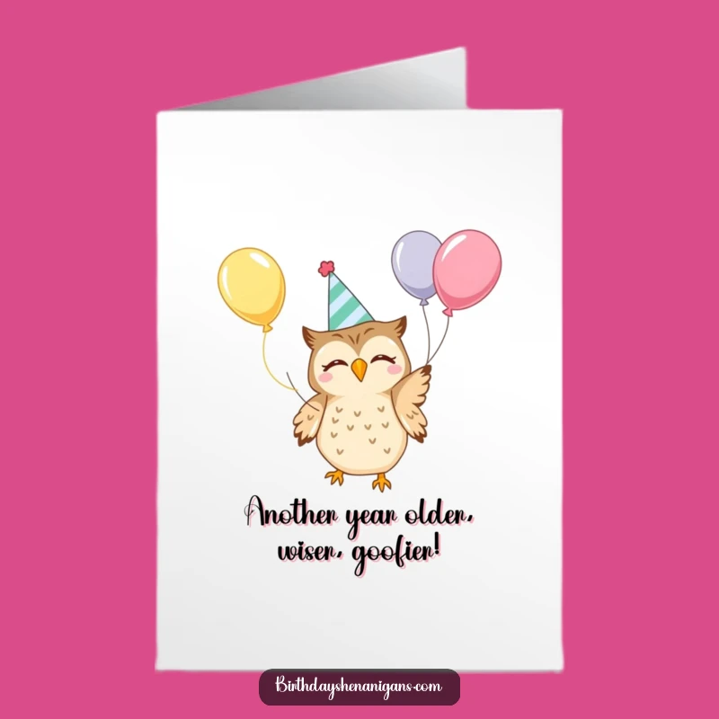 Free Printable Funny Birthday Card: Kawaii Owl Juggling Balloons, Perfect DIY Gift