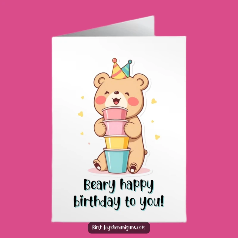 Free Printable Birthday Card: Cute Bear Party Cups Humor for Celebrations Downloadable