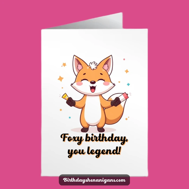 Free Printable Birthday Card: Funny Fox Juggling Party Poppers for a Hilarious Celebration