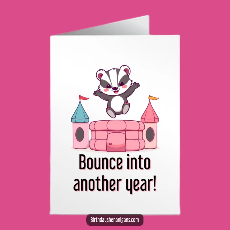 Free Printable Birthday Card: Bouncy Badger Fun Castle Downloadable Gift