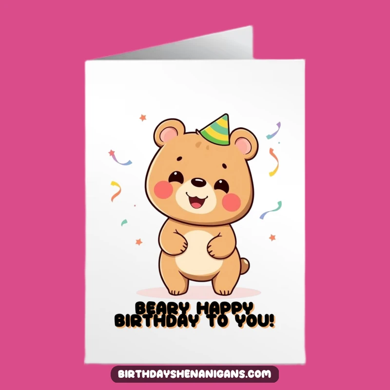 Free Printable Birthday Card: Funny Juggling Bear Party Streamers Downloadable Gift