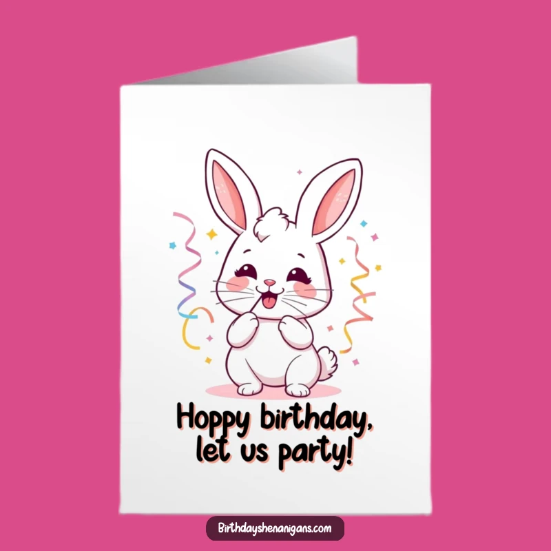 Free Printable Birthday Card: Joyful Kawaii Bunny Party Fun Downloadable