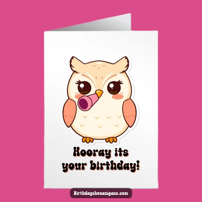 Free Printable Birthday Card: Kawaii Owl's Party Blower Fun