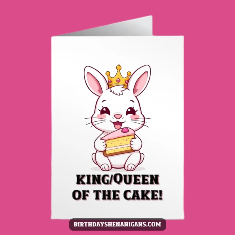 Free Printable Rabbit Birthday Card: Royal Cake Joy for a Funny Downloadable Gift