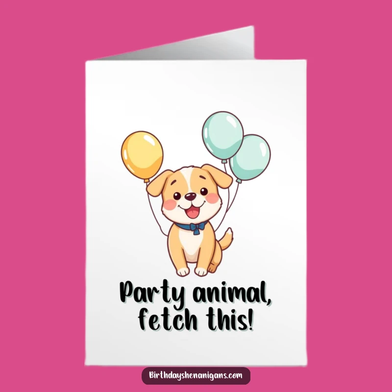 Free Printable Kawaii Dog Birthday Card: Hilarious Dog with Balloons DIY Gift