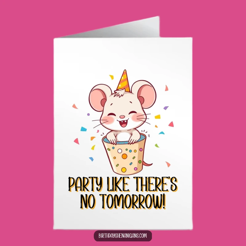 Free Printable Funny Birthday Card: Giggling Mouse Party Popper Printable Downloadable Gift