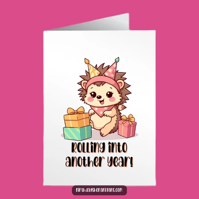 Free Printable Hedgehog Birthday Card: Rolling Presents Fun Downloadable