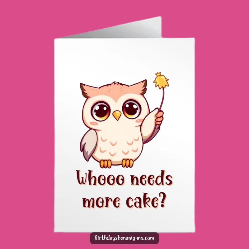 Free Printable Birthday Card: Funny Kawaii Owl & Streamers, Joyful Downloadable Greeting for Celebration