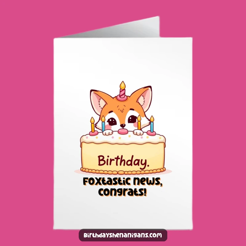 Free Printable Congrats Card: Fox Behind Cake Funny Downloadable Gift