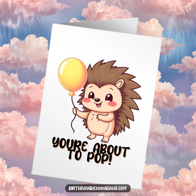 Funny Free Printable Congratulations Card: A happy hedgehog character floats with a colorful balloon, celebrating a wonderful achievement.