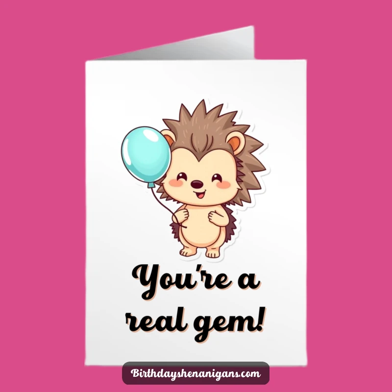 Free Printable Congrats Card: Hedgehog Balloon Cheer Downloadable