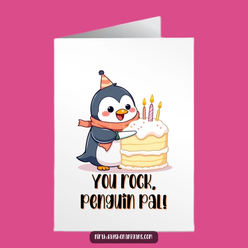 Free Printable Congrats Card: Penguin Tackles Cake Celebrating Your Success